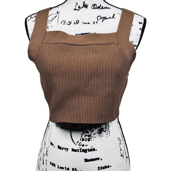 House of Harlow 1960 Brown Ribbed Cropped Tank Top - Picture 1 of 6